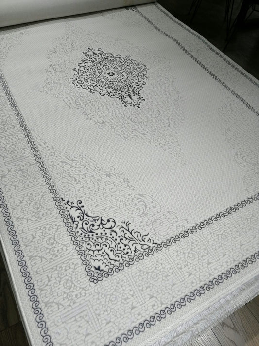 Dekhera Sahika Parlak Tuseli Makine Halisi Al9112 Gri Mavi-2 Salon Mutfak Koridor Yatak Odası Kesme Yolluk