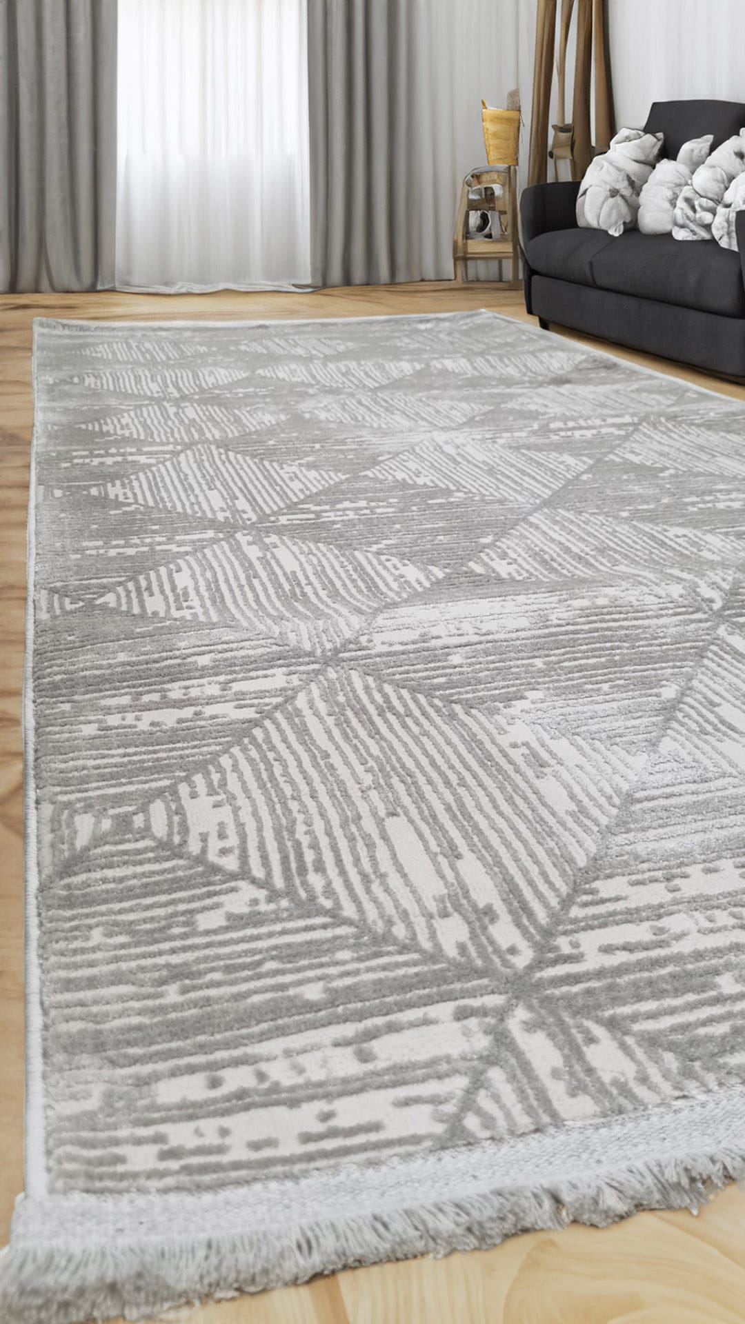 Dekhera Tokyo Modern Dokuma Hali 1175 Acik Gri-3 Salon Mutfak Koridor Yatak Odası Kesme Yolluk
