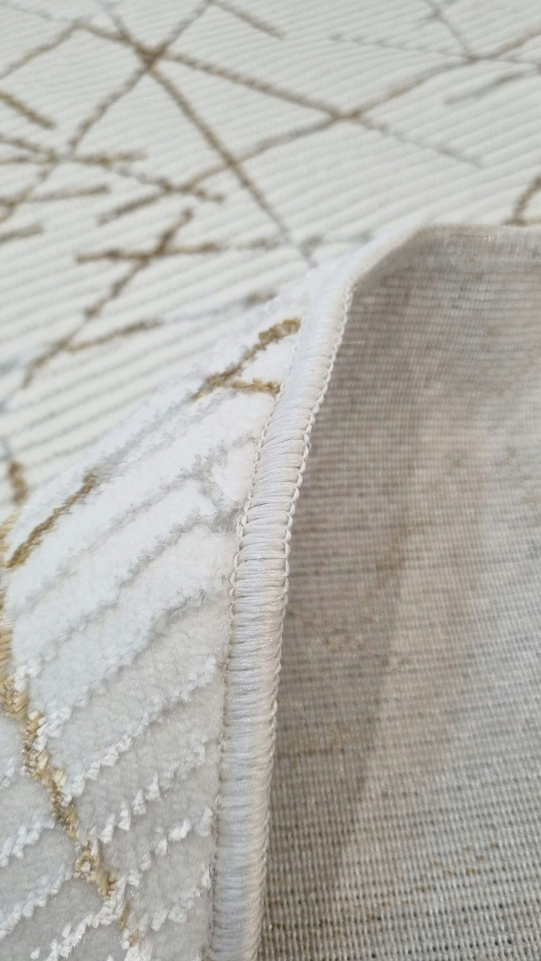 Dekhera Venus Modern Dokuma Parlak Hali 11537 Krem Gold-5 Salon Mutfak Koridor Yatak Odası Kesme Yolluk