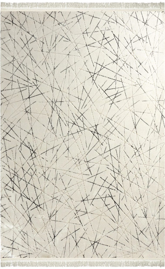 Dekhera Venus Modern Dokuma Parlak Hali 11537 Krem Gri-1 Salon Mutfak Koridor Yatak Odası Kesme Yolluk