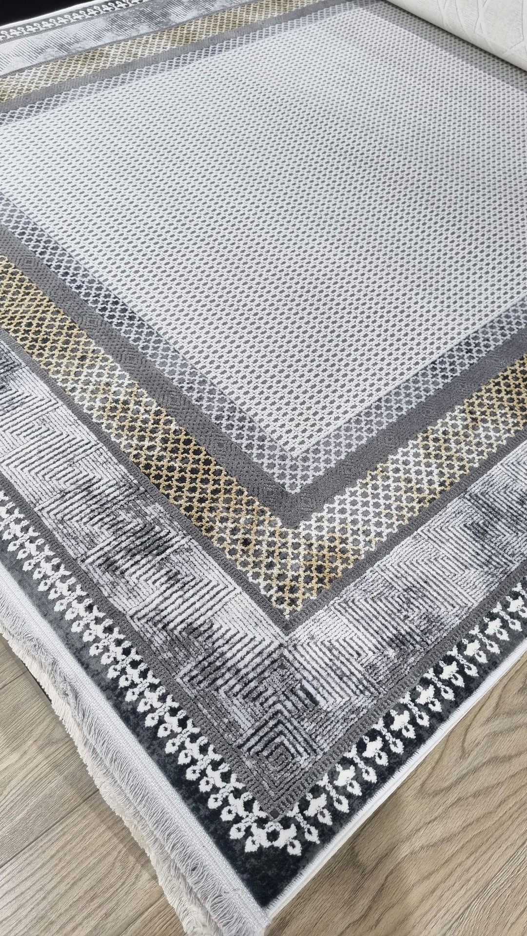 Dekhera Viva Viskon Dokuma Hali 1173 Gri Gold-2 Salon Mutfak Koridor Yatak Odası Kesme Yolluk