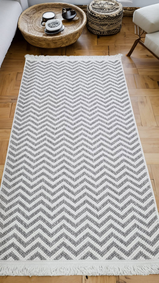 Dekhera Vivere Bukle Dokuma Hali Yumusak Tuseli 353 Beyaz Gri-2 Salon Mutfak Koridor Yatak Odası Kesme Yolluk