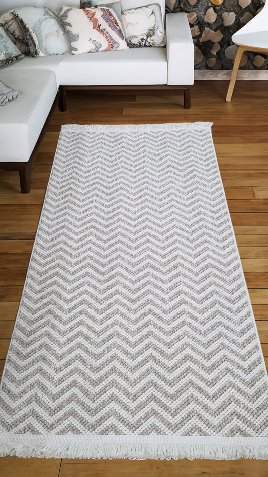 Dekhera Vivere Bukle Dokuma Hali Yumusak Tuseli 353 Beyaz Kahve-2 Salon Mutfak Koridor Yatak Odası Kesme Yolluk