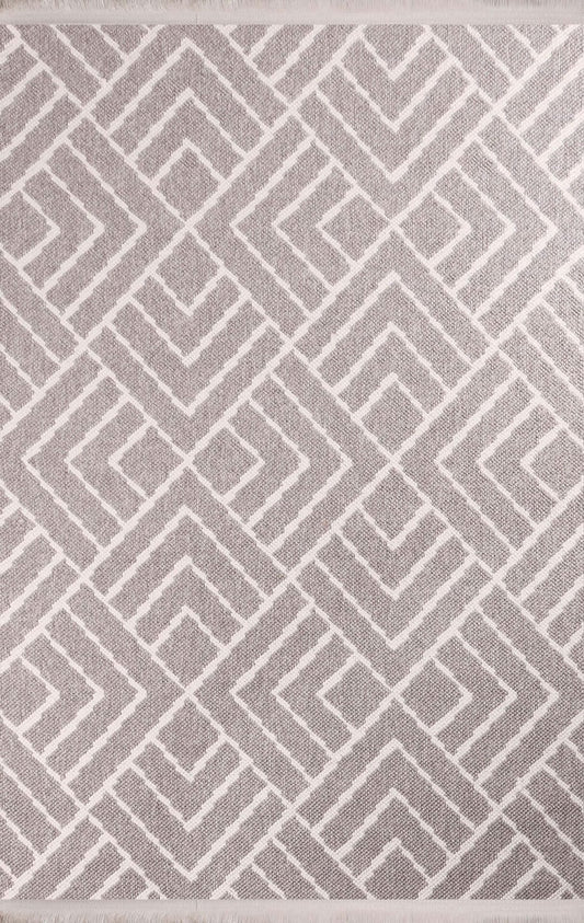 Dekhera Vivere Bukle Dokuma Hali Yumusak Tuseli 7513 Gri Beyaz-1 Salon Mutfak Koridor Yatak Odası Kesme Yolluk