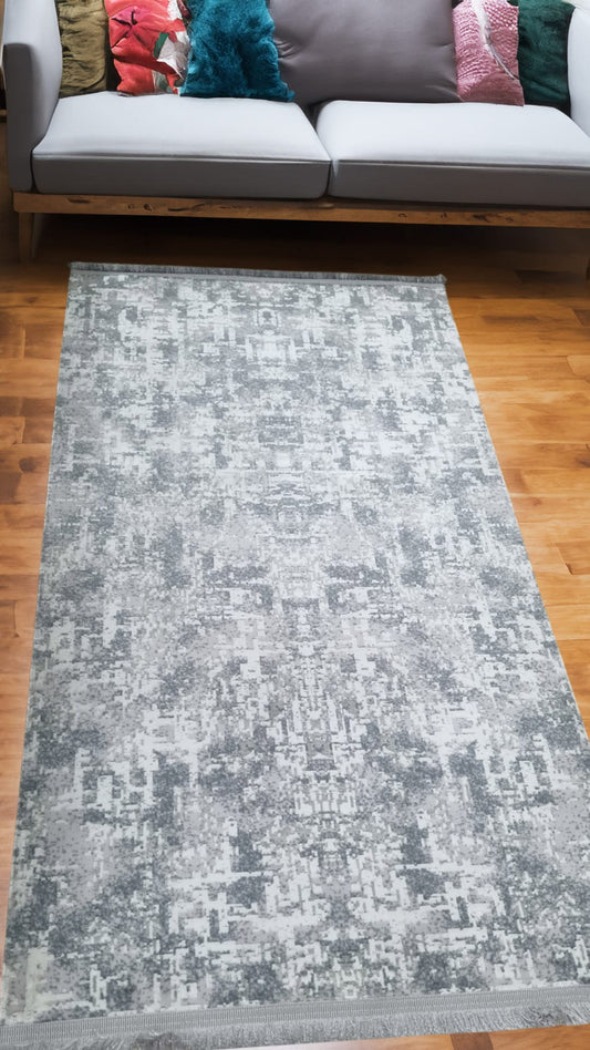 Dekhera Yildiz Parlak Kadife Dokuma Hali 1008 Gri-2 Salon Mutfak Koridor Yatak Odası Kesme Yolluk