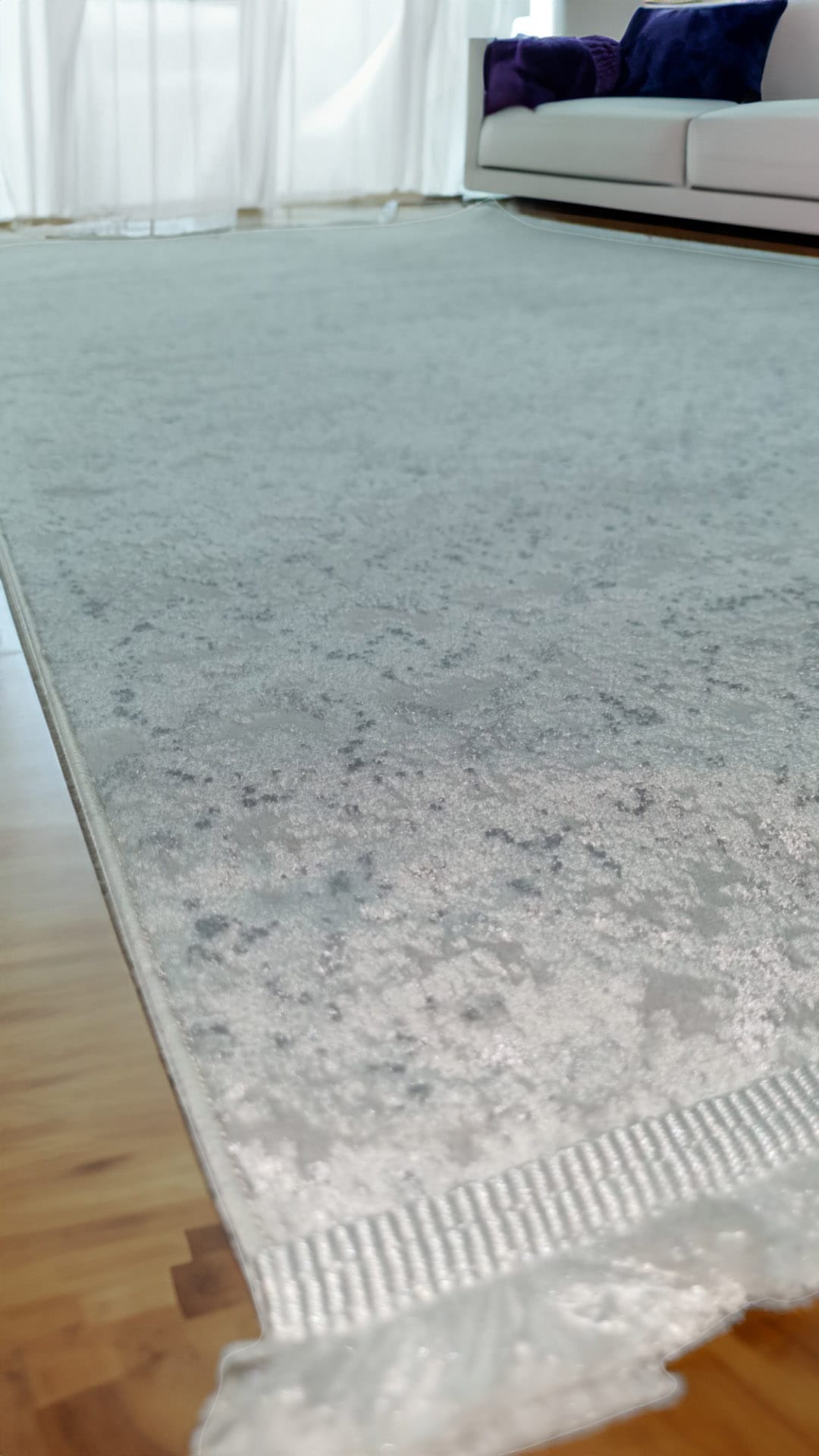 Dekhera Yildiz Parlak Kadife Dokuma Hali 1009 Gri Beyaz-6 Salon Mutfak Koridor Yatak Odası Kesme Yolluk