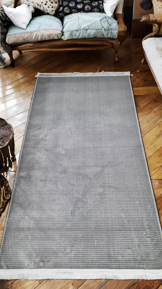 Dekhera Yildiz Parlak Kadife Dokuma Hali 1029 Gri-2 Salon Mutfak Koridor Yatak Odası Kesme Yolluk