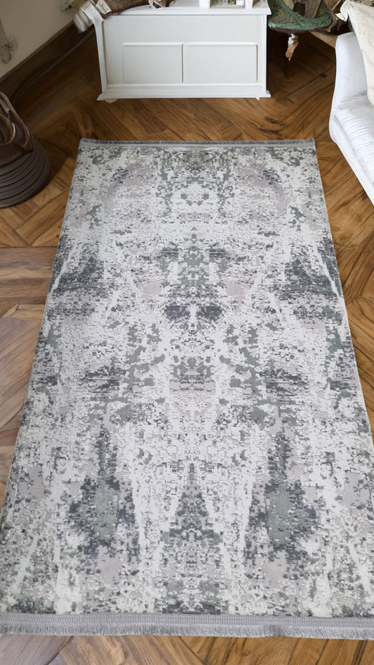 Dekhera Yildiz Parlak Kadife Dokuma Hali 1132 Gri-2 Salon Mutfak Koridor Yatak Odası Kesme Yolluk