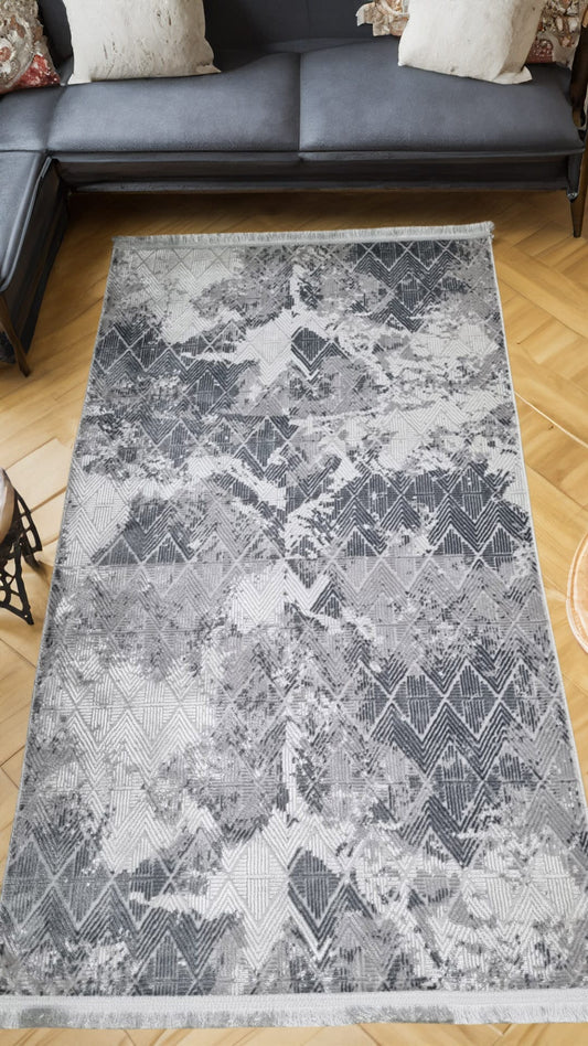 Dekhera Yildiz Parlak Kadife Dokuma Hali 1134 Gri-2 Salon Mutfak Koridor Yatak Odası Kesme Yolluk