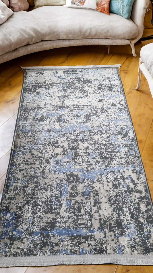 Dekhera Yildiz Parlak Kadife Dokuma Hali 1136 Gri Mavi-2 Salon Mutfak Koridor Yatak Odası Kesme Yolluk