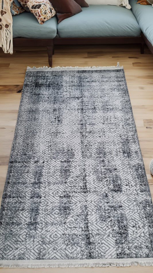 Dekhera Yildiz Parlak Kadife Dokuma Hali 1138 Gri-2 Salon Mutfak Koridor Yatak Odası Kesme Yolluk