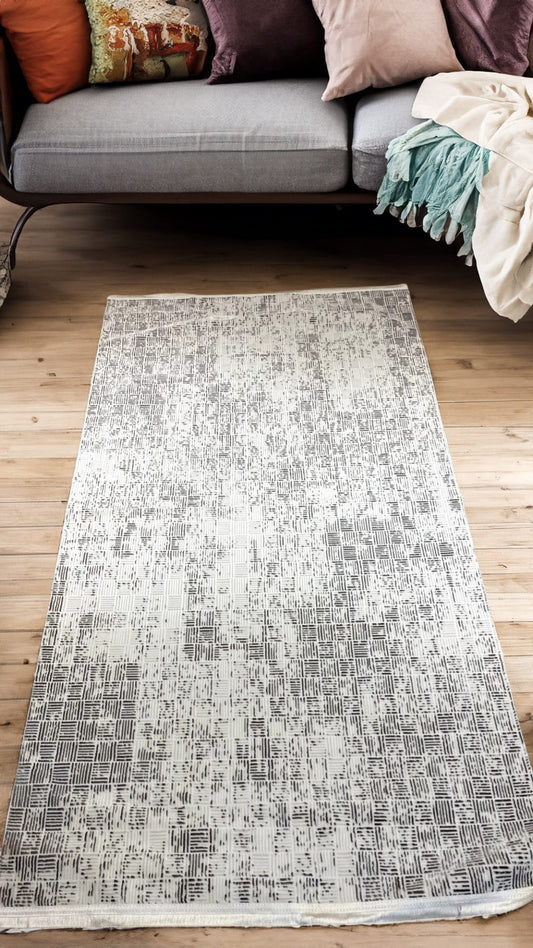 Dekhera Yildiz Parlak Kadife Dokuma Hali 1157 Koyu Gri-2 Salon Mutfak Koridor Yatak Odası Kesme Yolluk