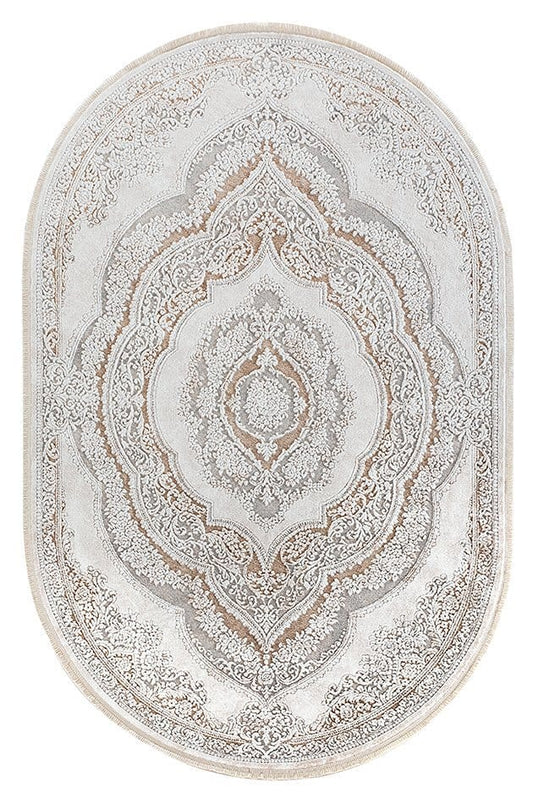 Etnik Desenli Halı Dekhera Warble 5810 Beyaz Kahve Oval