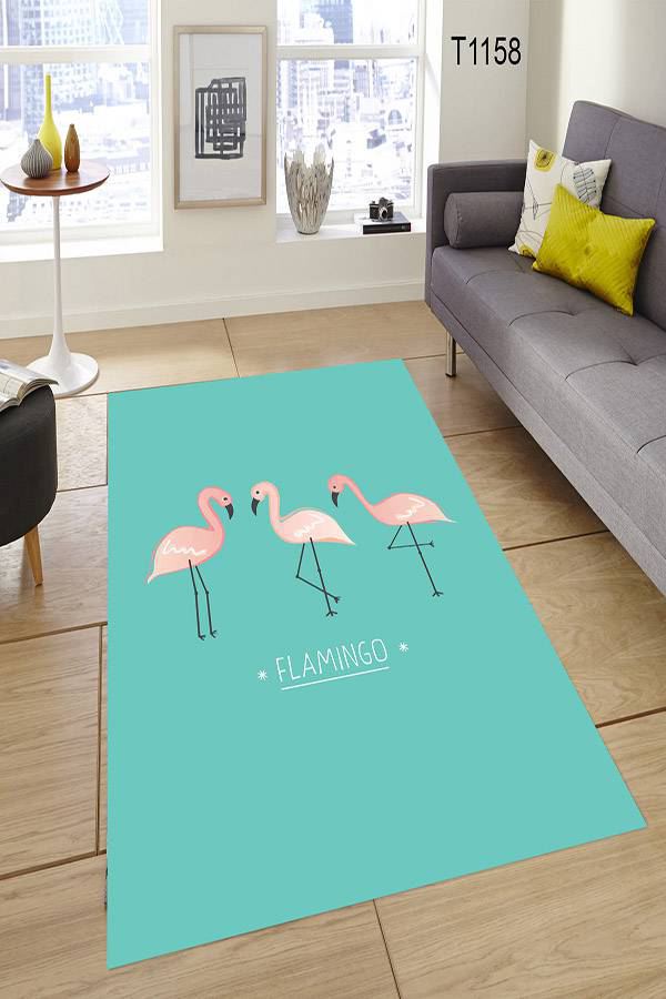 Flamingo Desenli Mavi Halı Dekhera T1158 Modeli Uygun Fiyata Dekhera'da