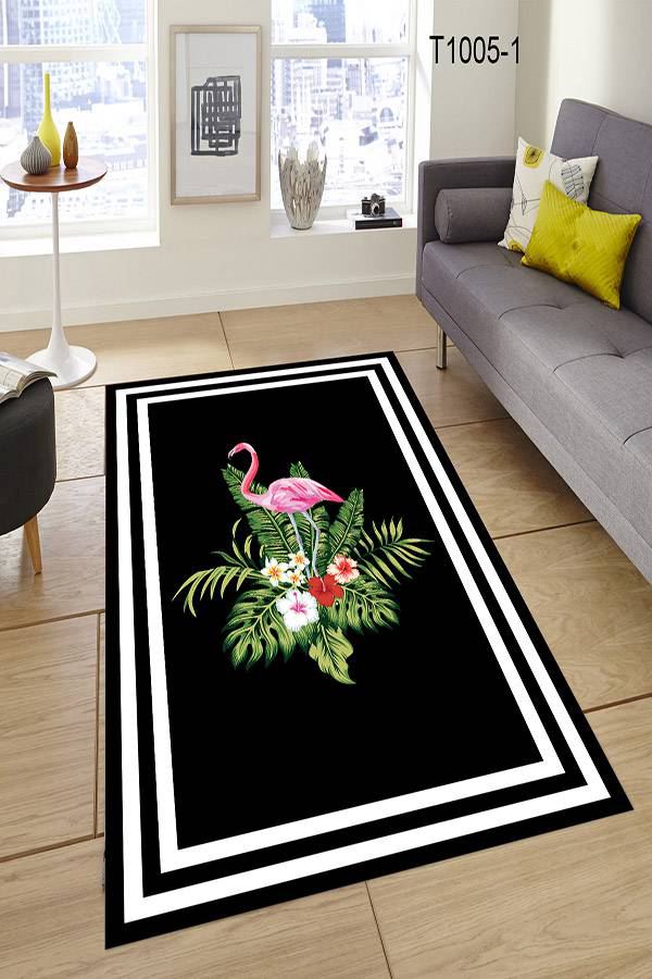 Flamingo Motifli Siyah Halı Dekhera T1005 1 Modeli Uygun Fiyata Dekhera'da