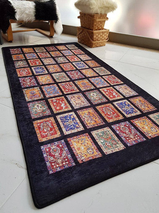 Siyah Patchwork Desen Halı Dekhera P50016 Modeli Uygun Fiyata Dekhera'da